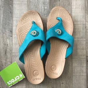 Crocs A-leigh Embellished Turquoise Flip-Flop